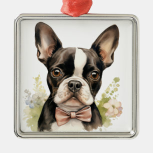SCHATTIGEE ZWART-WIT BOSTON TERRIER DOG METALEN ORNAMENT