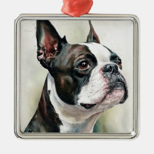 SCHATTIGEE ZWART-WIT BOSTON TERRIER DOG METALEN ORNAMENT