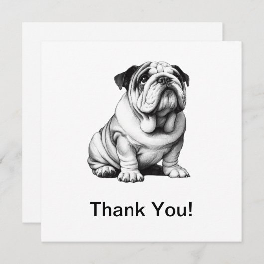 Schattigee zwart-wit bulldog schets bedankkaart (Voorkant / Achterkant)