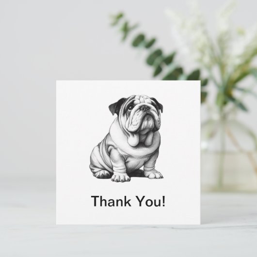 Schattigee zwart-wit bulldog schets bedankkaart (Staand voorkant)
