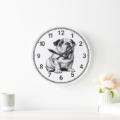 Schattigee zwart-wit bulldog schets grote klok (Huis)