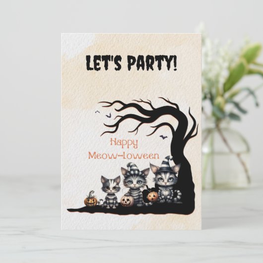 Schattigee zwart-wit gestreepte Halloween Ghost Ca Kaart (Staand voorkant)