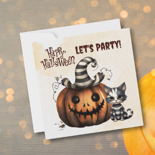 Schattigee zwart-wit gestreepte Halloween Kitten Kaart
