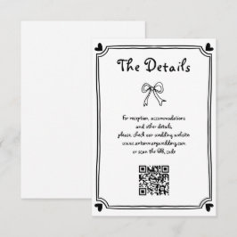 Schattigee Zwart-wit Hand getrokken krabbel bruilo Informatiekaartje