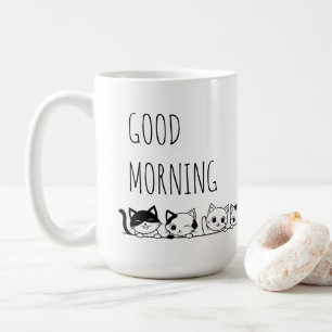 Schattigee zwart-wit handgetekende katten koffiemok