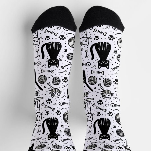 Schattigee zwart-wit kattenpatroon Sokken minimali (Top)