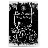 Schattigee zwart-wit kerstillustratie medium cadeauzakje (Voorkant)