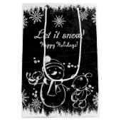 Schattigee zwart-wit kerstillustratie medium cadeauzakje (Achterkant)