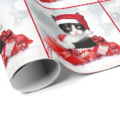 Schattigee zwart-wit kitten kerstmis cadeaupapier (Rol Hoek)