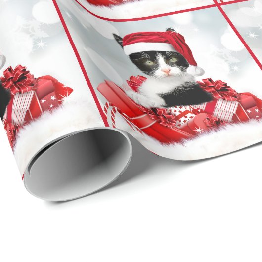 Schattigee zwart-wit kitten kerstmis cadeaupapier (Rol Hoek)