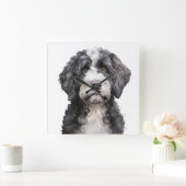 SCHATTIGEE ZWART-WIT PORTUGESE WATERHOND VIERKANTE KLOK (Huis)