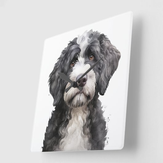 SCHATTIGEE ZWART-WIT PORTUGESE WATERHOND VIERKANTE KLOK (Hoek)