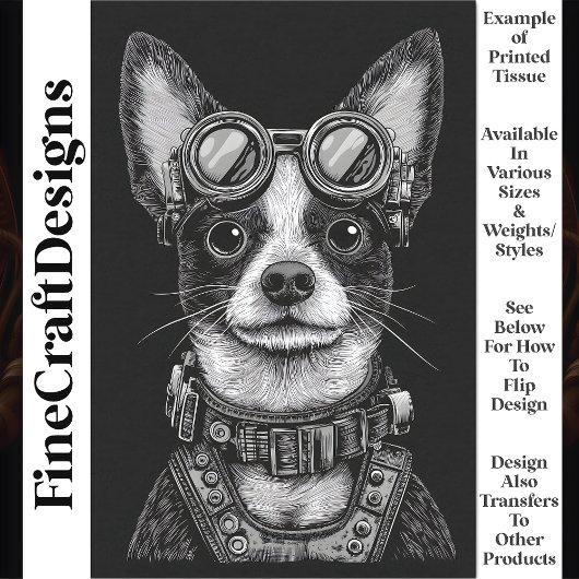 Schattigee zwart-wit Steampunk Puppy T7 Decoupage Tissuepapier