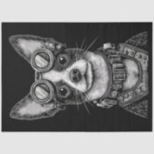Schattigee zwart-wit Steampunk Puppy T7 Decoupage Tissuepapier (Voorkant)