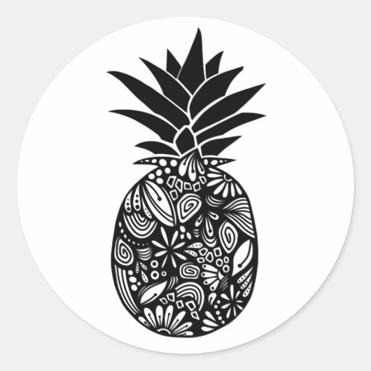 Schattigee zwart-witte ananas Sticker (Voorkant)