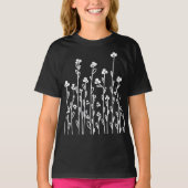 Schattigee zwart witte doodle bloemenwilde bloemen t-shirt (Voorkant)