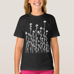 Schattigee zwart witte doodle bloemenwilde bloemen t-shirt