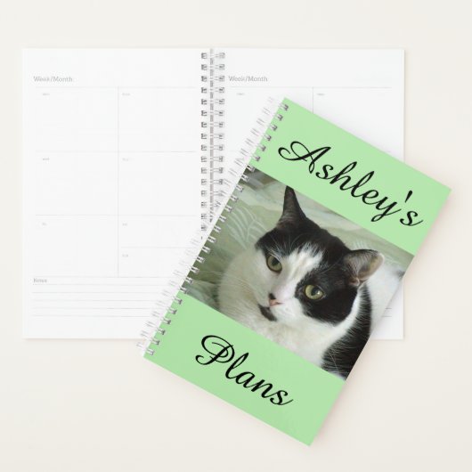 Schattigee zwart-witte kat gepersonaliseerd planner (Display)