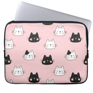 Schattigee zwart-witte Kawaii katten Laptop Sleeve