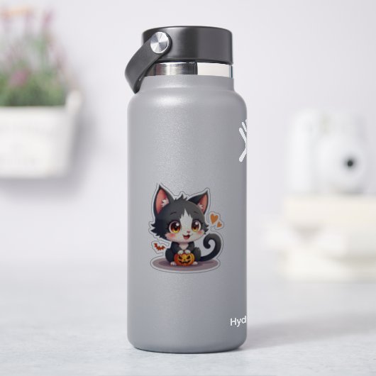 Schattigee zwart-witte kitten - Spooky Sticker (HydroFlask)