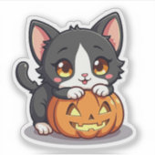 Schattigee zwart-witte kitten - Spooky Sticker (Voorkant)