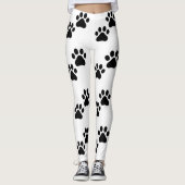 Schattigee zwart witte Paw Prints Leggings (Voorkant)