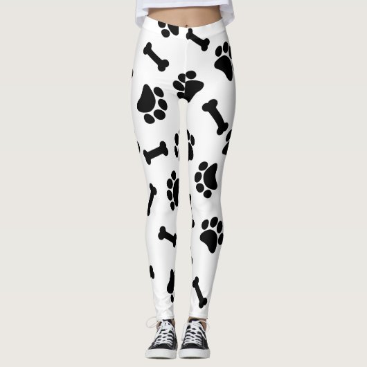 Schattigee zwart-witte pootafdrukken leggings (Voorkant)