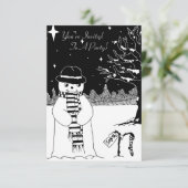 Schattigee zwart witte sneeuwpop illustratie kerst kaart (Staand voorkant)