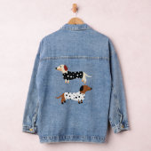 Schattigee Zwart & Witte Stippen Teckel Honden Hui Denim Jacket (Hangar)