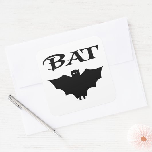 Schattigee zwart-witte vleermuis Halloween Vierkante Sticker (Envelop)