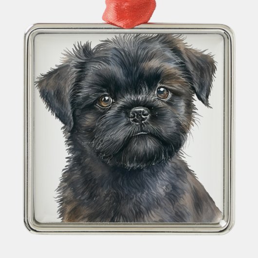 SCHATTIGEE ZWARTE AFFENPINSCHER PUPPY DOG METALEN ORNAMENT (Voorkant)