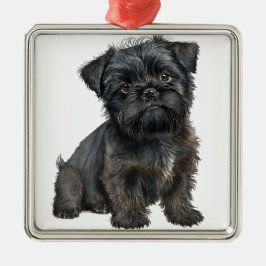 SCHATTIGEE ZWARTE AFFENPINSCHER PUPPY DOG METALEN ORNAMENT