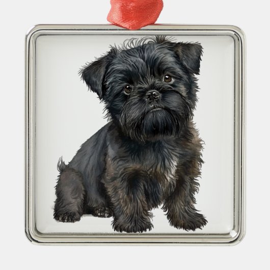 SCHATTIGEE ZWARTE AFFENPINSCHER PUPPY DOG METALEN ORNAMENT (Voorkant)