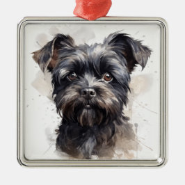 SCHATTIGEE ZWARTE AFFENPINSCHER PUPPY DOG METALEN ORNAMENT