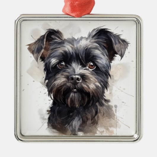 SCHATTIGEE ZWARTE AFFENPINSCHER PUPPY DOG METALEN ORNAMENT (Voorkant)
