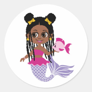 Schattigee zwarte Afro-Amerikaanse zeemeermin meis Ronde Sticker