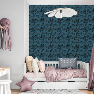 Schattigee Zwarte Bloemen  Patroon Donker Dusty Bl Behang