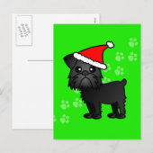 Schattigee Zwarte Brusselse Griffon Cartoon Santa  Feestdagenkaart (Voorkant / Achterkant)