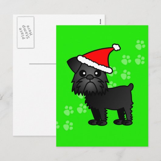 Schattigee Zwarte Brusselse Griffon Cartoon Santa  Feestdagenkaart (Voorkant / Achterkant)