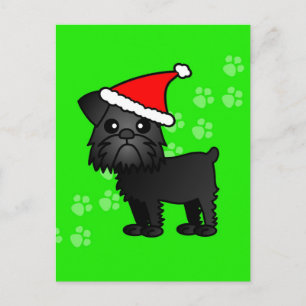 Schattigee Zwarte Brusselse Griffon Cartoon Santa  Feestdagenkaart