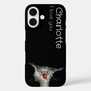 Schattigee zwarte cartoon katten naam iPhone 16 hoesje