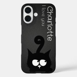 Schattigee zwarte cartoon katten naam houtskool iPhone 16 hoesje