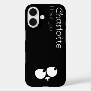 Schattigee zwarte cartoon katten naam houtskool iPhone 16 hoesje