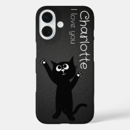 Schattigee zwarte cartoon katten naam houtskool Ho iPhone 16 Hoesje