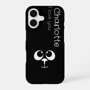 Schattigee zwarte cartoon katten naam houtskool Ho iPhone 16 Hoesje