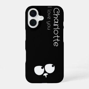 Schattigee zwarte cartoon katten naam houtskool iPhone 16 hoesje