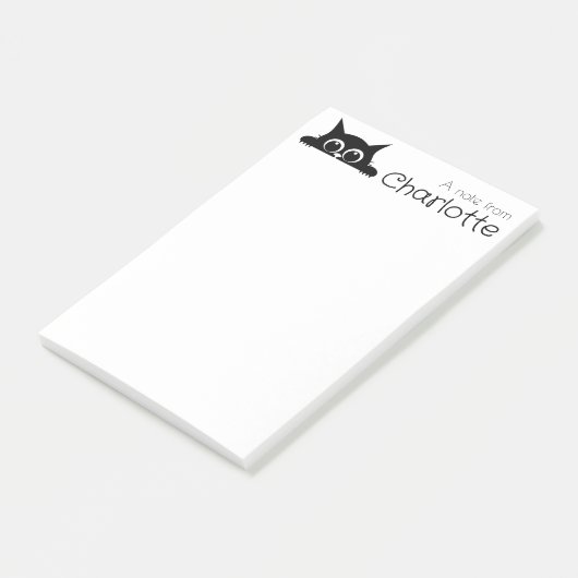 Schattigee zwarte cartoon kattennaam post-it® notes (Schuin)