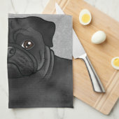 Schattigee zwarte Cartoon pug hoofd close-up en na Theedoek (Quarter Fold)
