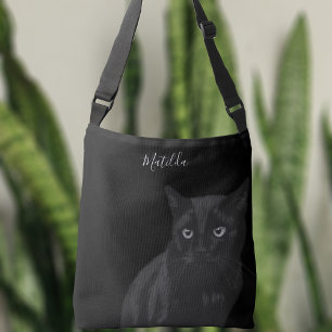 Schattigee zwarte Cat Art gepersonaliseerde crossb Crossbody Tas