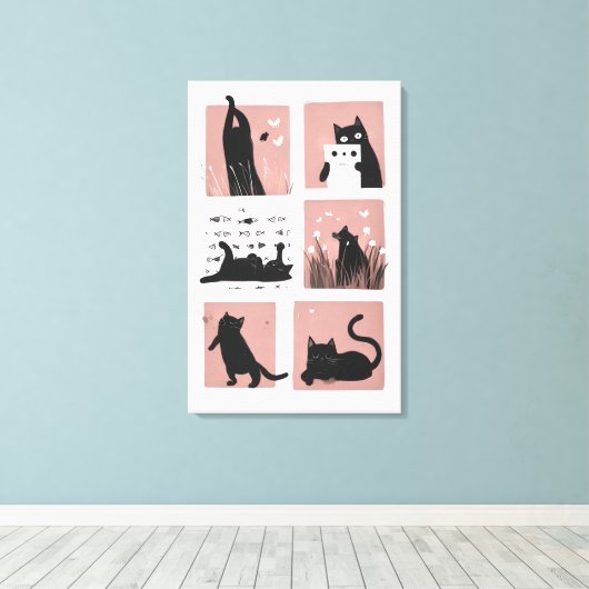 Schattigee Zwarte Cat Wall Art Canvas Print (Insitu (Houten vloer))